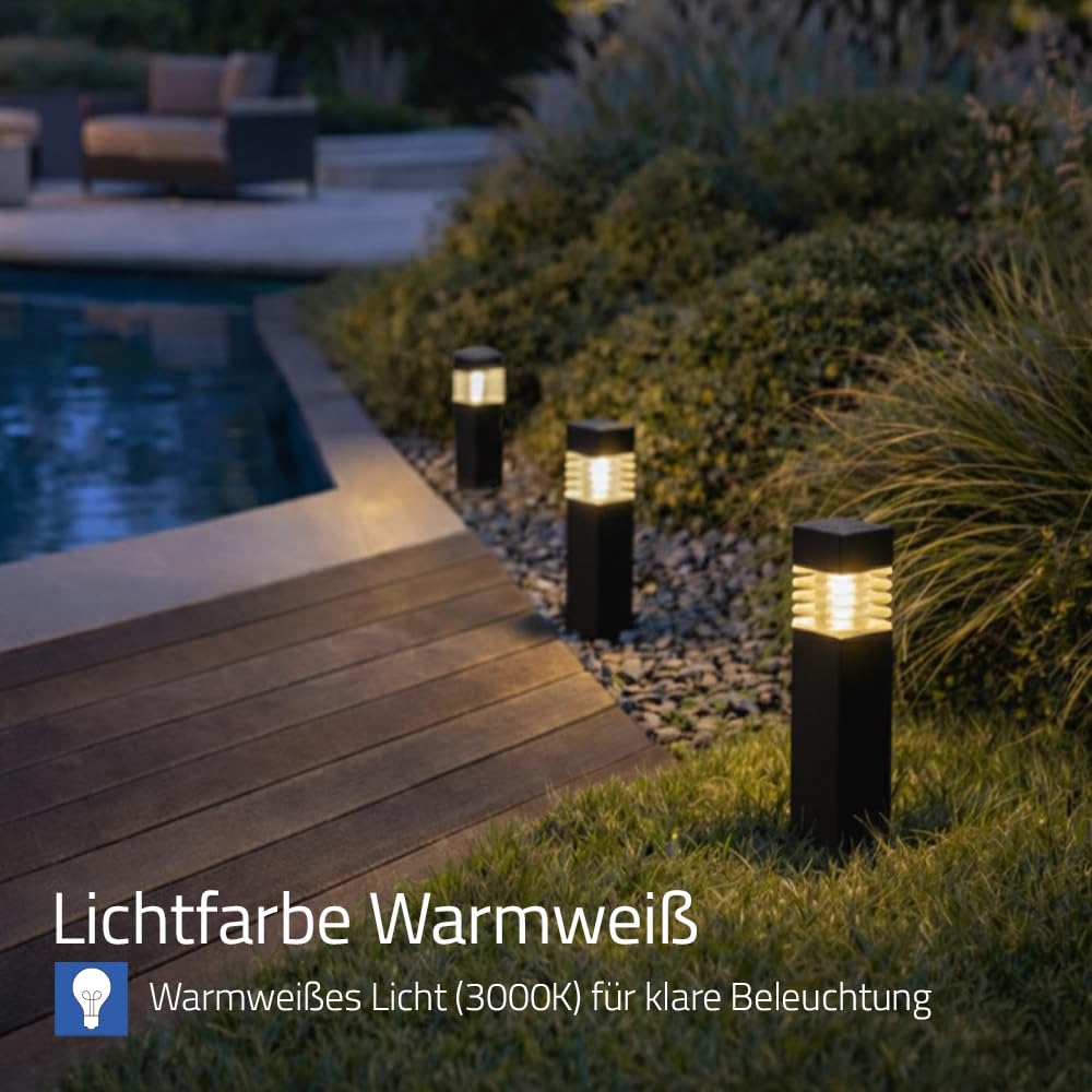 RexTech Solar Wegeleuchten Condor 8er-Set, Erdspieß, 3000K | 12 Lumen, Dämmerungssensor, bis zu 6 Stunden Laufzeit, für Wege, Beete und Rasen