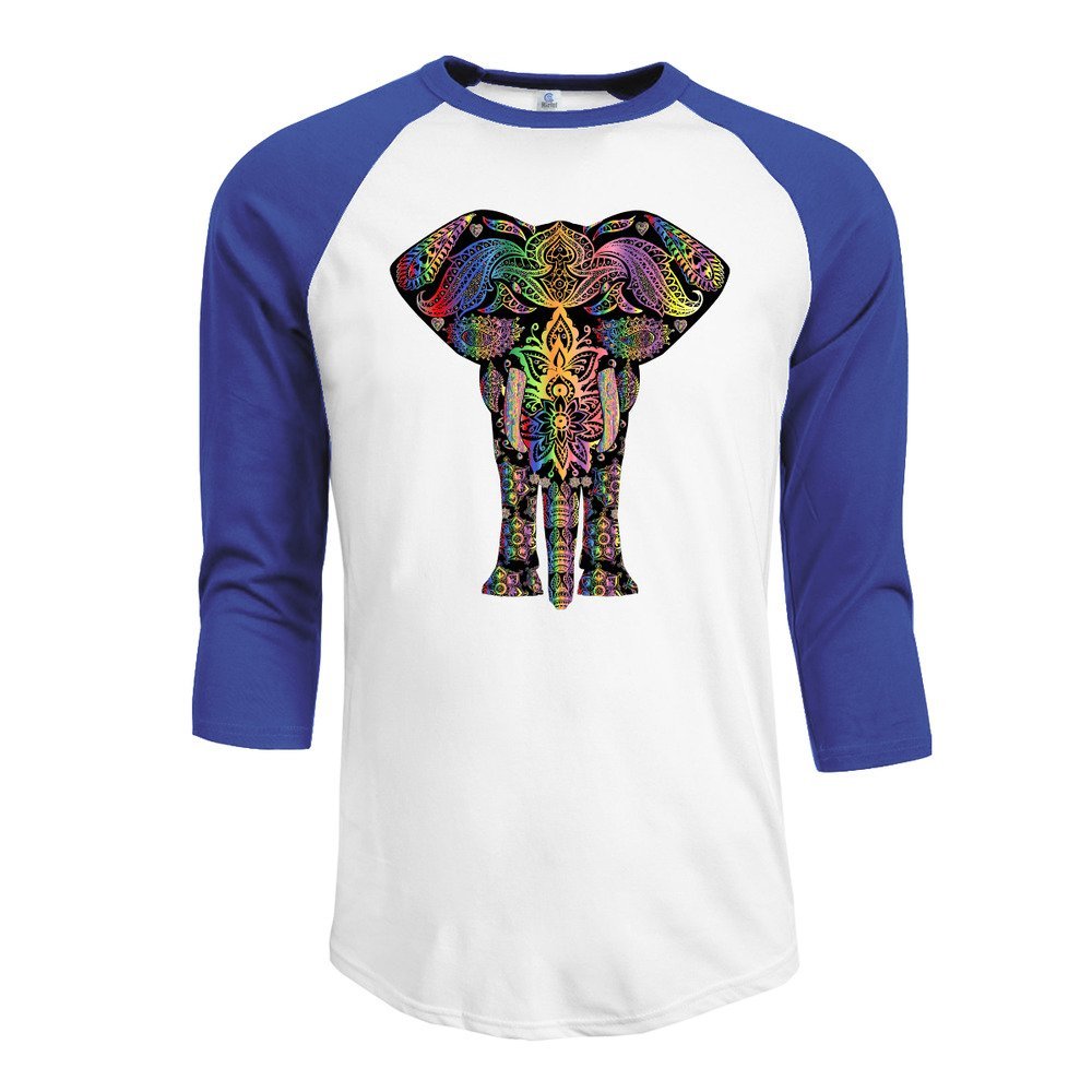 Duola Men's 3/4 Sleeve Raglan Tees Colorful Elephant Picture RoyalBlue