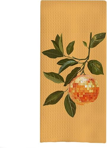 Miniatura 6 de Toallas de cocina naranja rosadas funky, toallas de mano para platos con bola de discoteca de cereza naranja de estilo retro preppy, decoración de