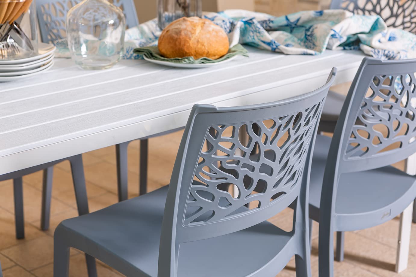 SIEDITI FUORI E DENTRO Table de Jardin rectangulaire 156x78 cm, Table extérieur en Acier Peint avec Plateau à Lattes Effet Bois en polyéthylène, idéale terrasse ou Balcon (Blanc)