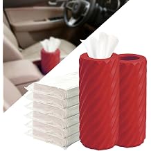 2-Pack Car Tissue Holder with 6 Tissue Refills, Reusable Plastic Car Tissue Canister for Cup Holders Compact Travel Tissue Dispenser for Cars, SUVs, Trucks. 2PACK-DEEP RED