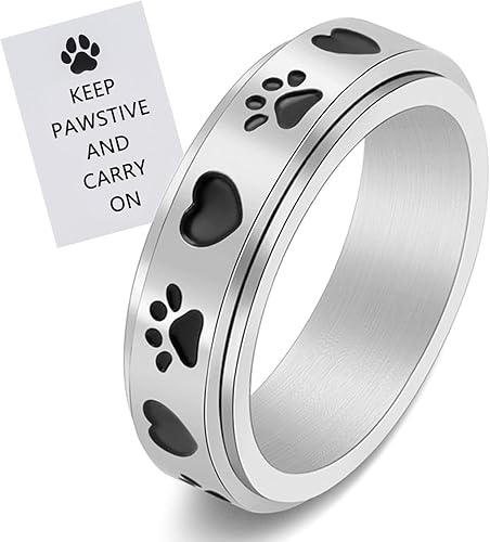 LYTTMAB Keep Pawstive Ring Anxiety Ring for Women Spinner Ring For Girl Boy, Animal Dog Paw Ring Titanium Stainless Steel Fidget Ring Men Women