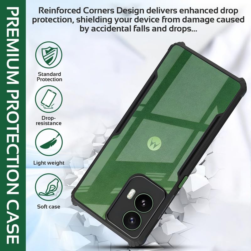 Image of AIBEX Compatible for Motorola G35 5G Mobile Back Case Cover, Crystal-Clear Shockproof Bumper with Camera Guard | 360 Hybrid Protection (TPU+PC) | Anti-Yellow, Slim Transparent - Black