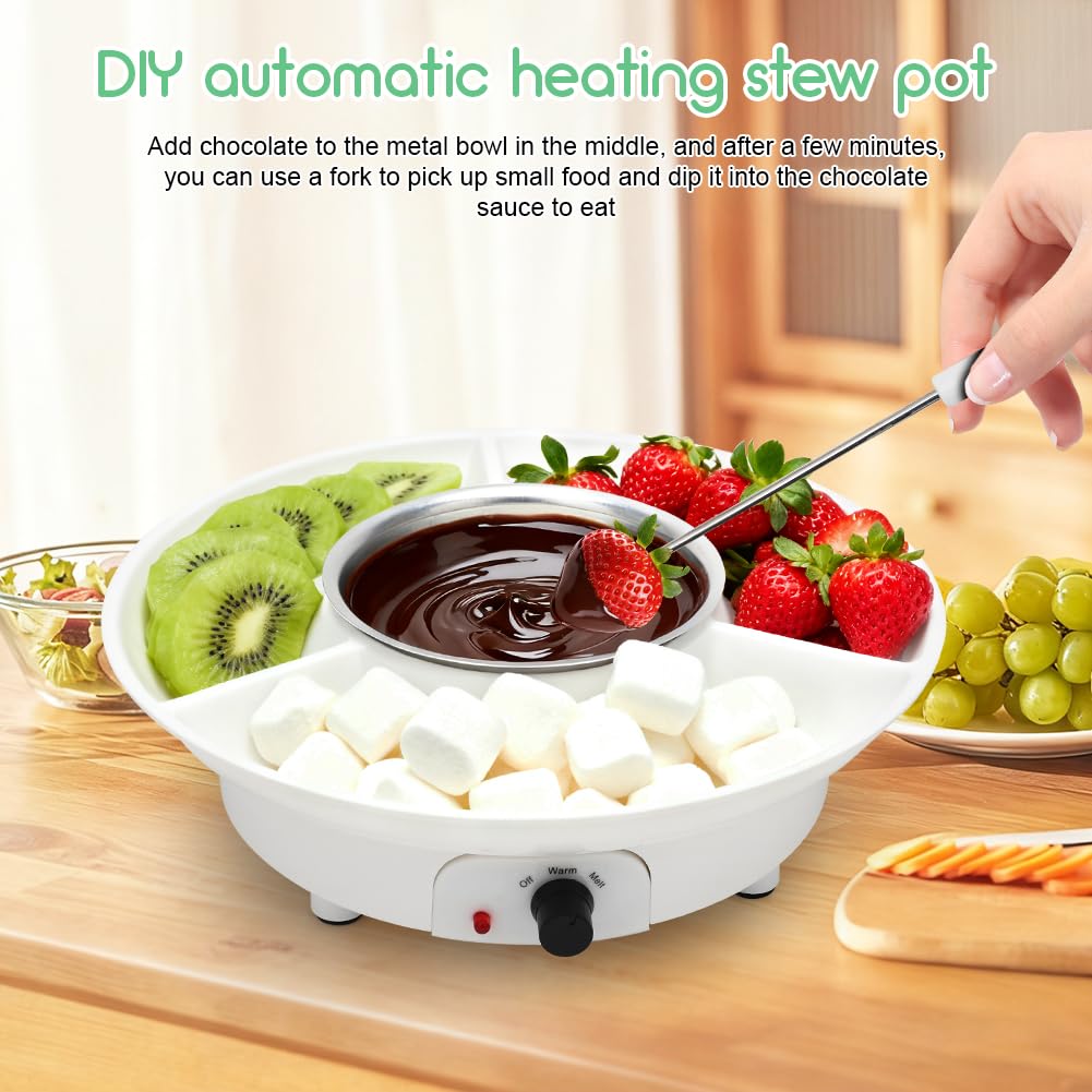 DASIAUTOEM Juego de fondue de chocolate, de cerámica, mini fondue de chocolate, fondue de queso, juego con 4 tenedores, fondue de chocolate calentada con una vela de té para dulces, mantequilla y