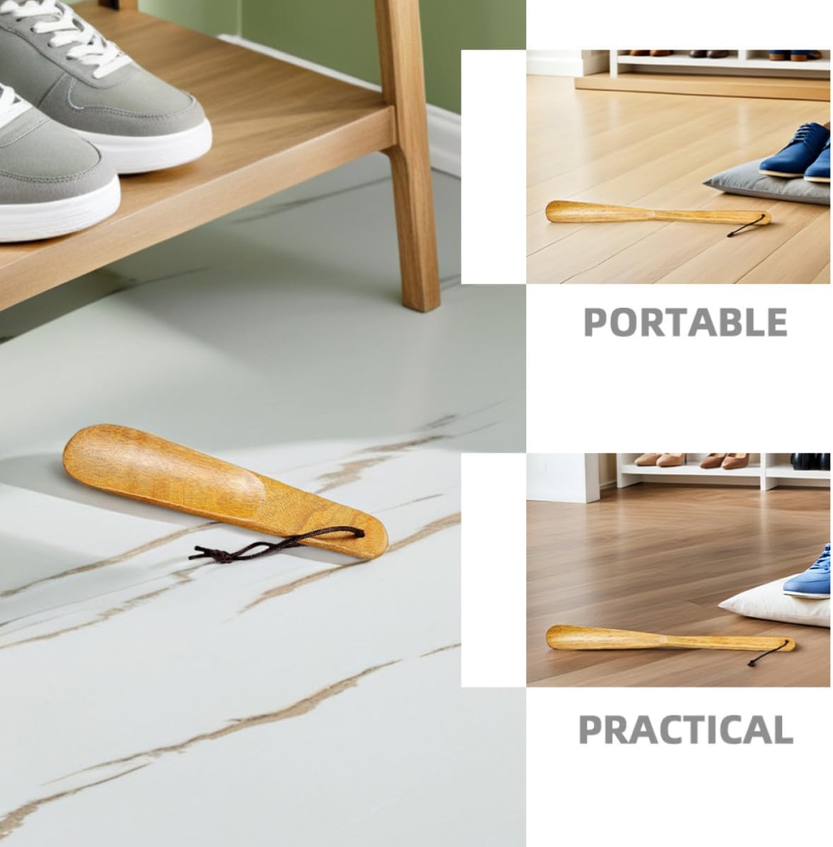 SOLUSTRE 6pcs Wooden Long Handle Shoe Horn Set for Seniors, 40cm and 16cm