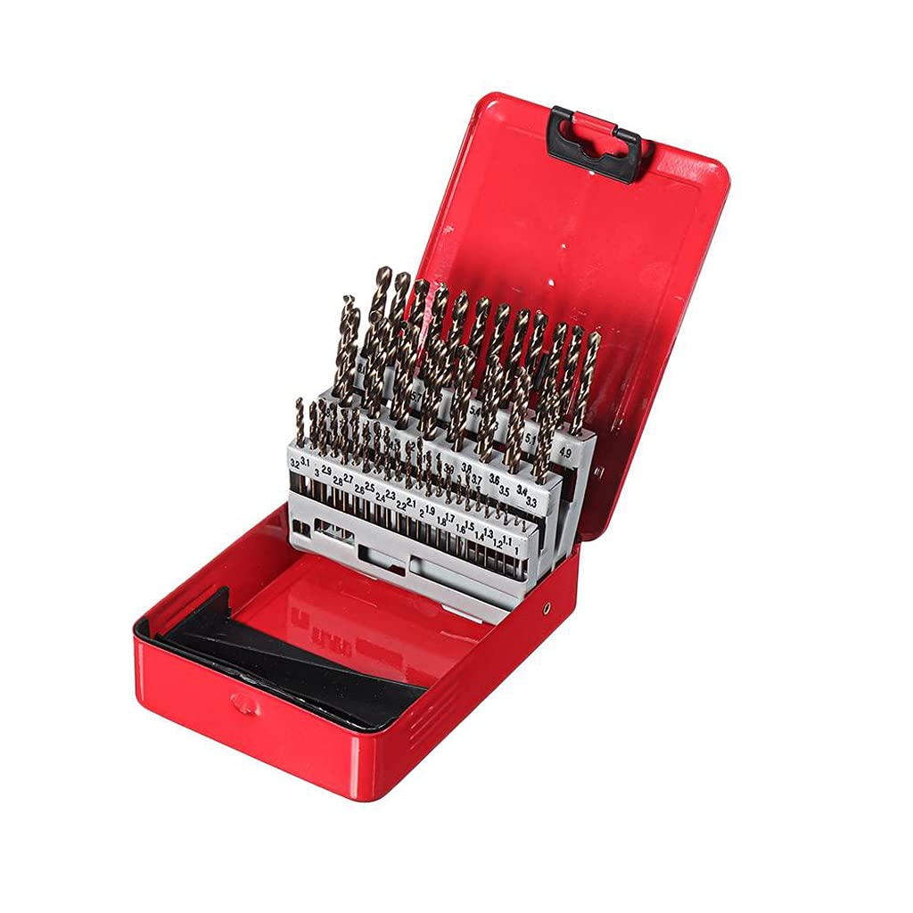 Juego de Brocas helicoidales de vástago Recto de 51 Piezas con Caja de Metal Accesorios de Herramientas eléctricas para Madera de Acero Inoxidable