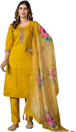 Womens Designer Straight Kurti pant dupatta 3pc dress partywear Salwar Suit