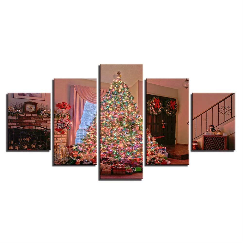Peinture home room arbre de Noël toile créative 5 pièces