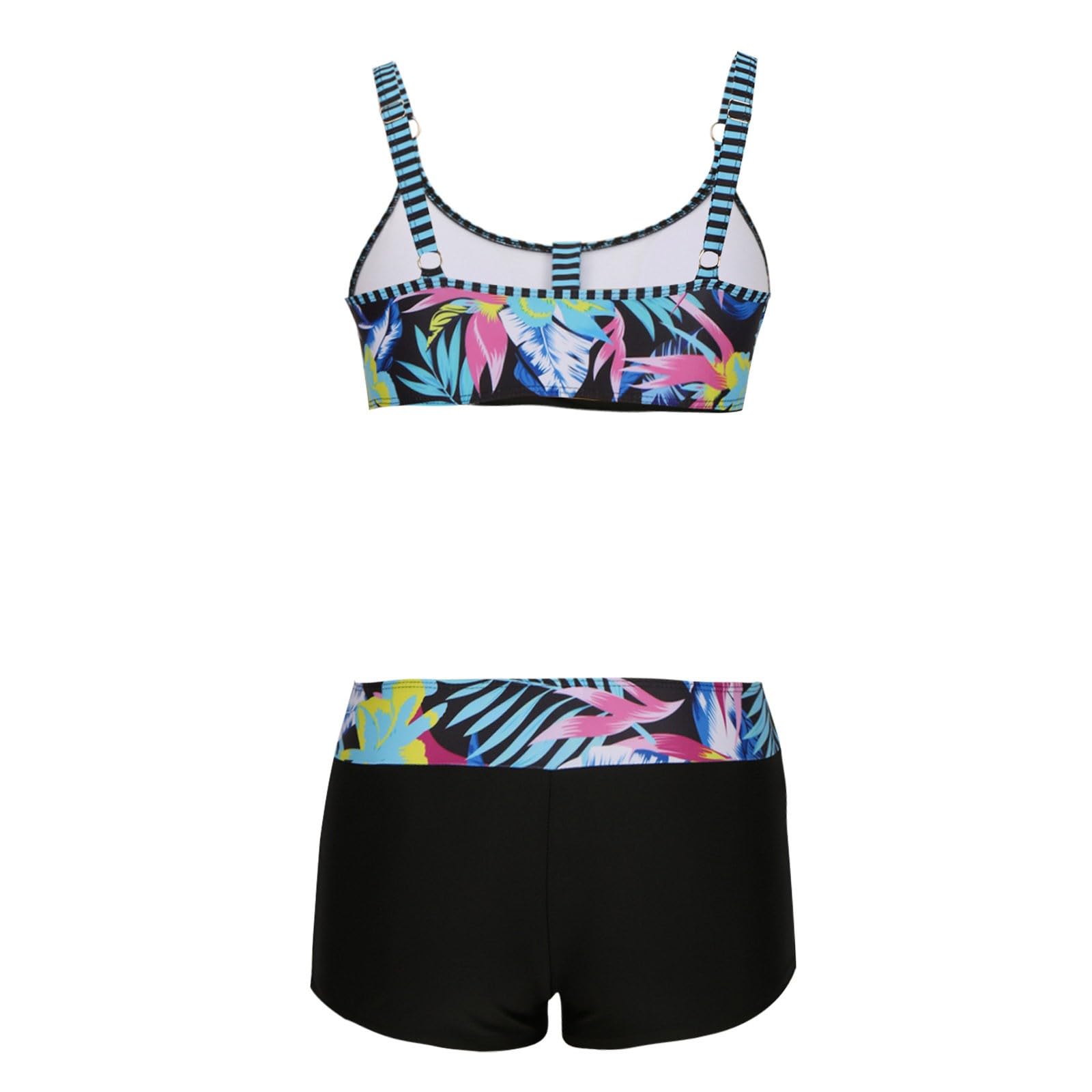 Maillot de Bain Deux Pièces pour Femme, Haut de Maillots Col en V Sexy Bikini Shorty Taille Haute Ventre Plat Imprimé Ete Swimwear Rembourré Swimsuit
