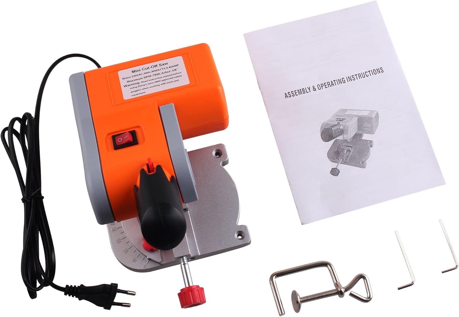 220V Mini Cutting Saw Table Bench Saw 0-45 Miter Saw Steel Blade 3/8" for Cutting Metal Wood Plastic Power Tool