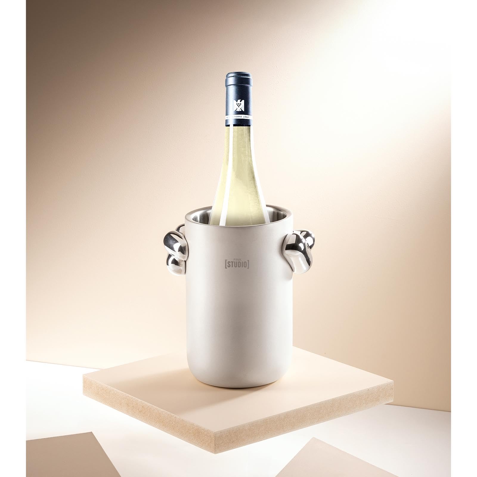 Fink Flaschenkühler 20 cm cremeweiß - doppelwandiger Edelstahl Weinkühler für 1 Flasche - Sektkühler und Getränkekühler für Wein oder Champagner