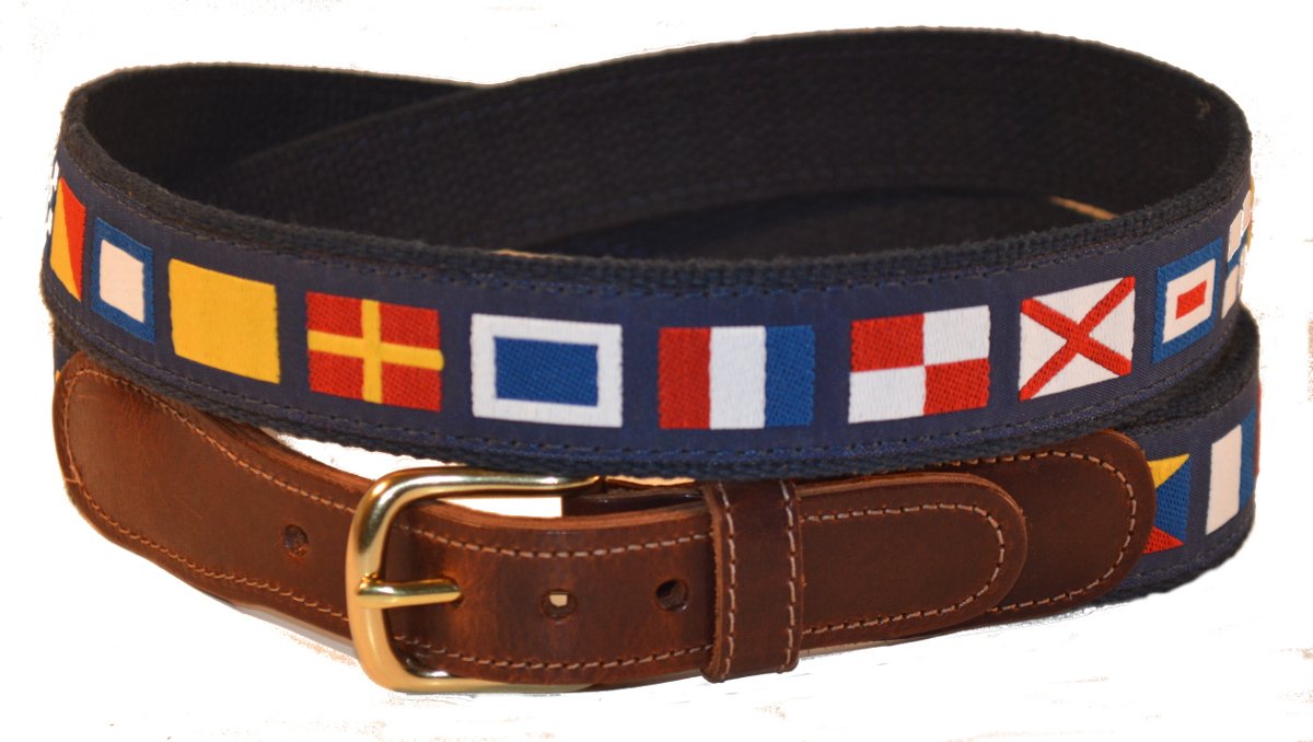 Leather Nautical Code Flag Belt Blue
