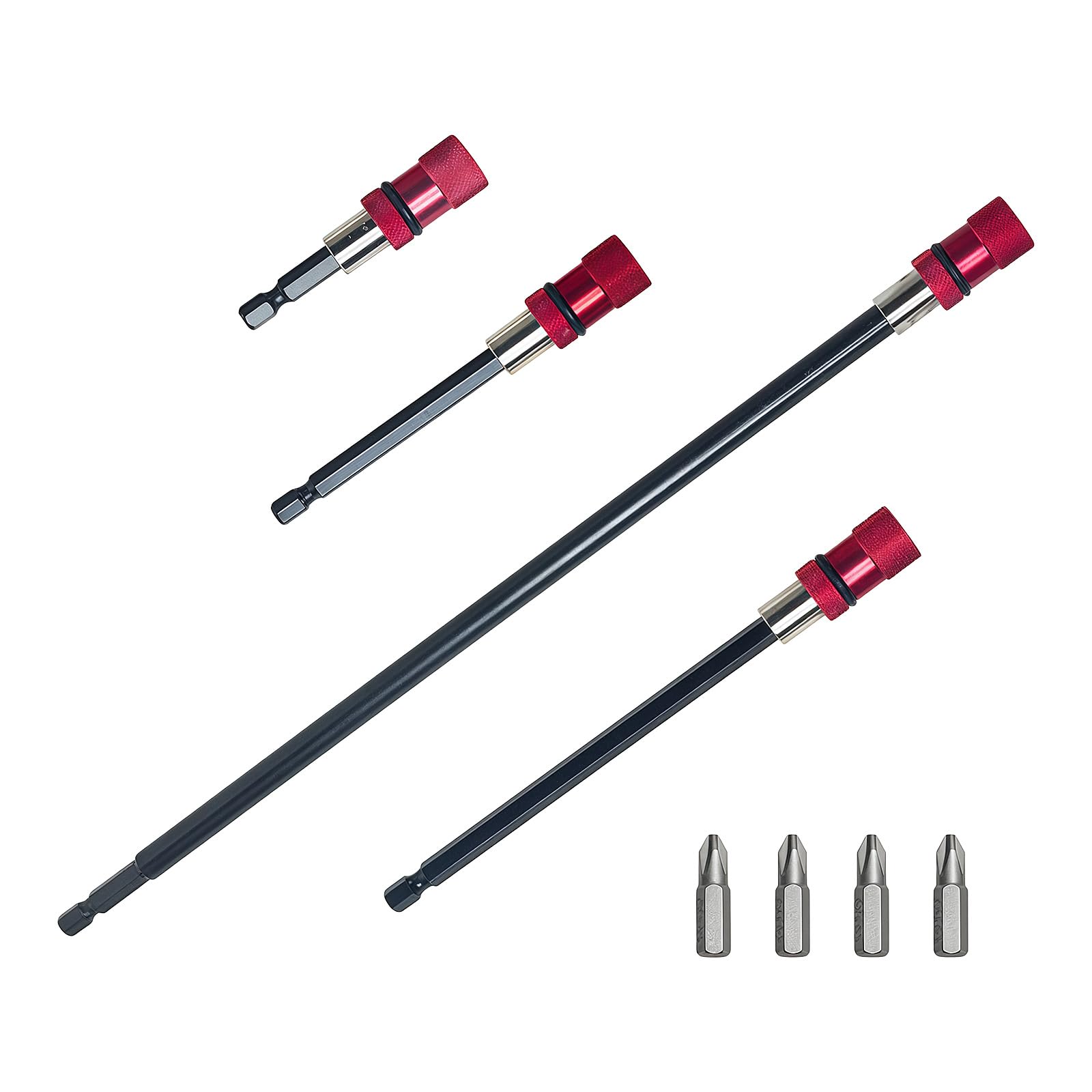 Zepfjhe Red Professional 6.35Mm Hexagonal Bit Extenders With 300Mm 150Mm 100Mm 65Mm Lengths Suitable For Enhancing Reach Port Extension Set