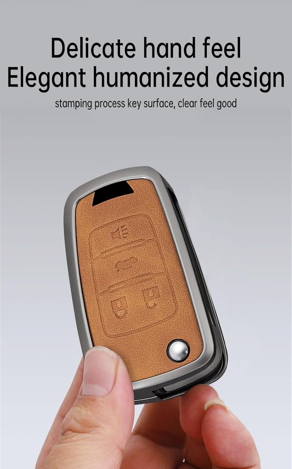 ontto 4-Button Flip Folding Key Shell Case Fit for Chevrolet Camaro Cruze Equinox Impala Malibu Sonic Aveo Cavalier Colorado Spark Trax Volt 2010-2019,Metal and Leather Key Fob Protector,Brown