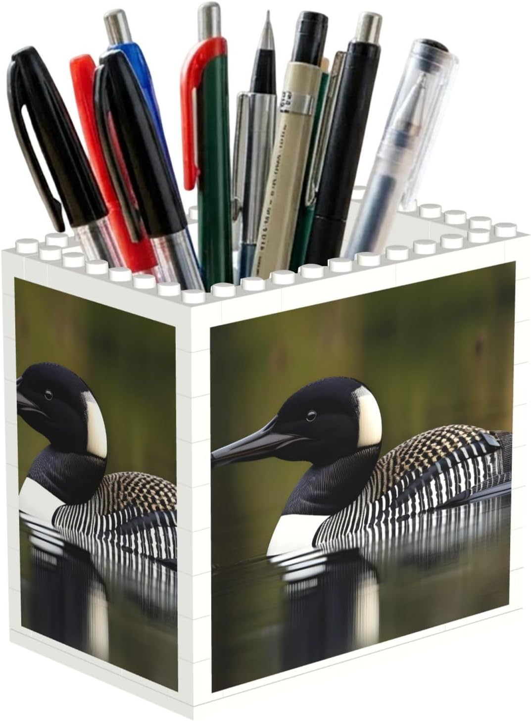 Loon Nature Bird Print Uv Print Block Pencil Cup, Detachable Creative Block Desk Organizer Office Abs Pen Holder