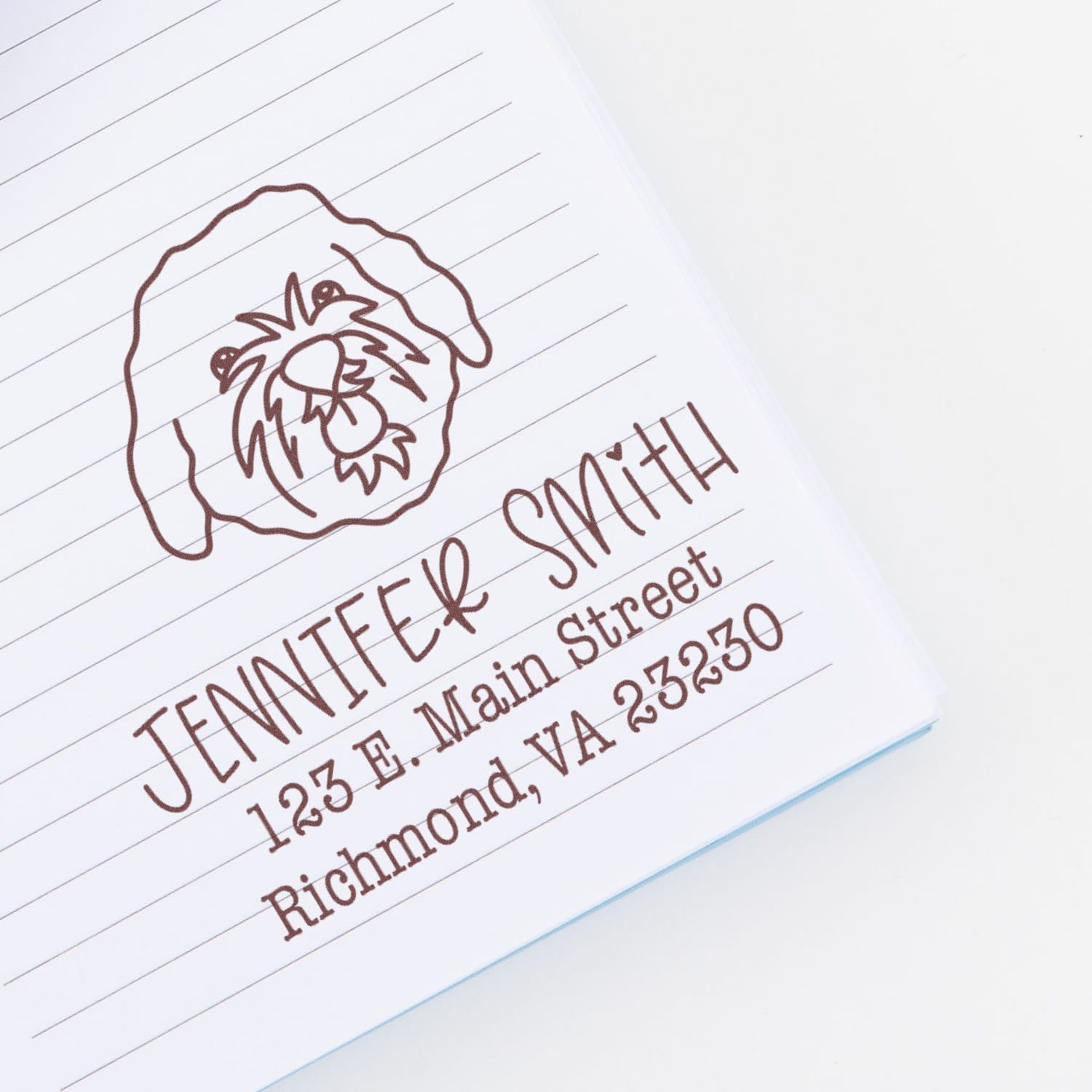 Square Cavapoo Dog Face Outline Name and Address Stamp, Uses Stamp Pad, Dog Address Stamp, Cavapoo Address Stamp, Size 1-5/8"