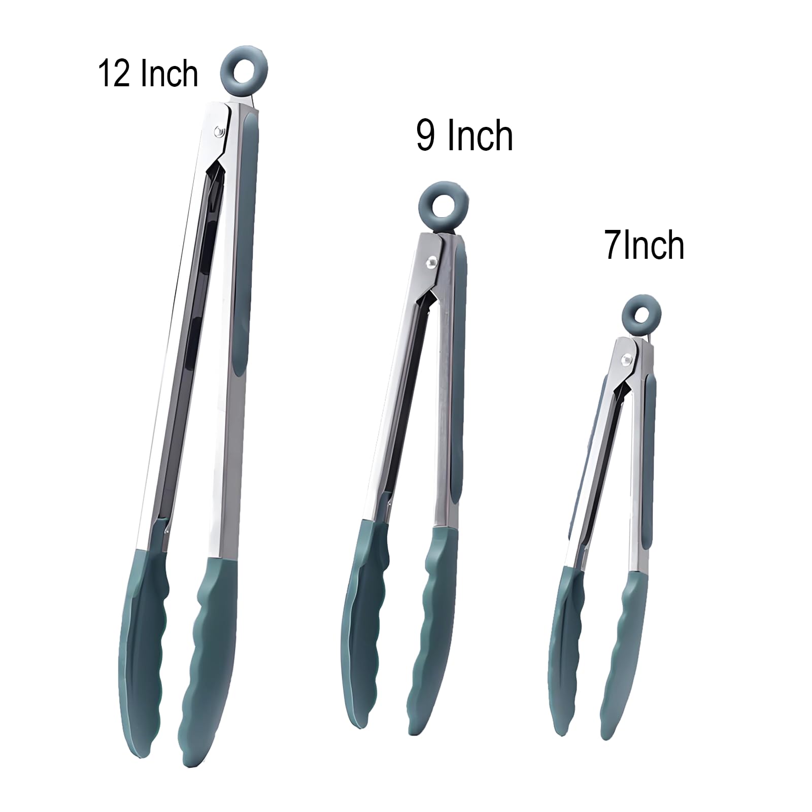 Pinzas de cocina con puntas de silicona, pinzas para cocinar, resistentes al calor, pinzas de bloqueo de acero inoxidable de 600 grados, juego de 3 a 7 pulgadas, 9 pulgadas y 12 pulgadas 2