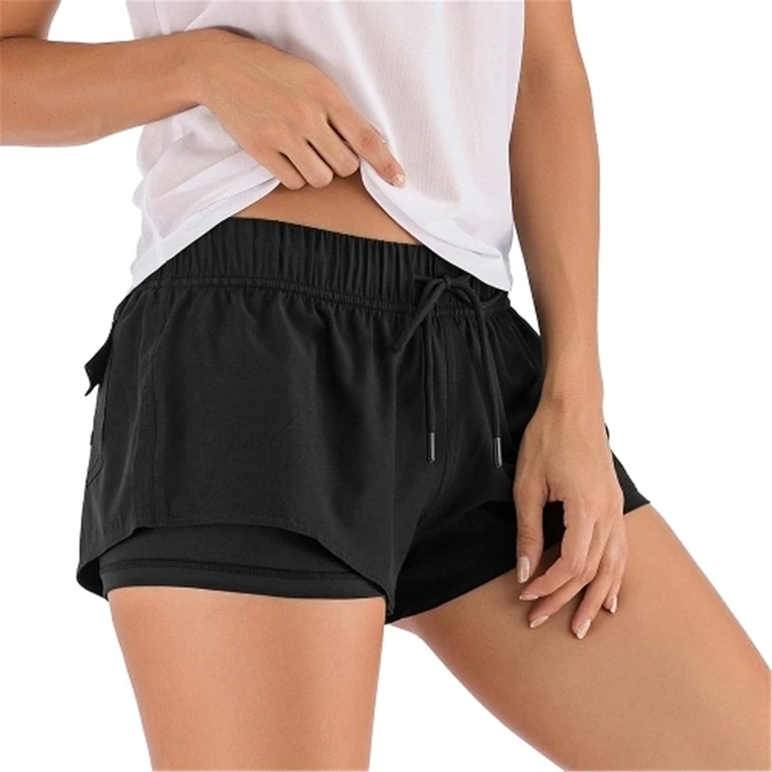 パンツ フィットネス 短パン 女性2-in-1スポーツショーツエラ