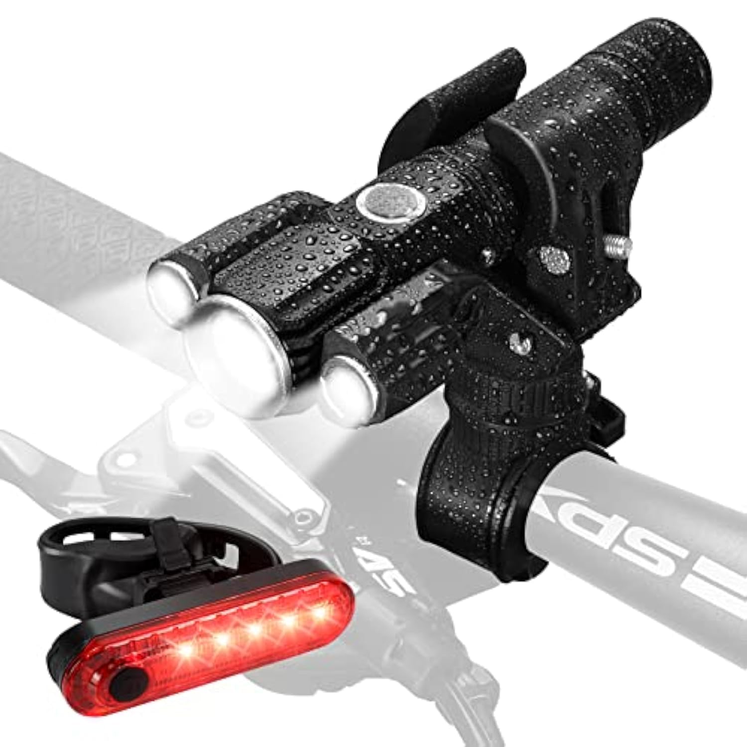 Zestaw świateł rowerowych z możliwością ładowania przez USB, 9000 lumenów, reflektor rowerowy i tylne światła, zestaw 5 regulowanych trybów, reflektor LED, 18650 mAh, czas pracy 18 godzin, światła do roweru górskiego, do jazdy nocnej na rowerze