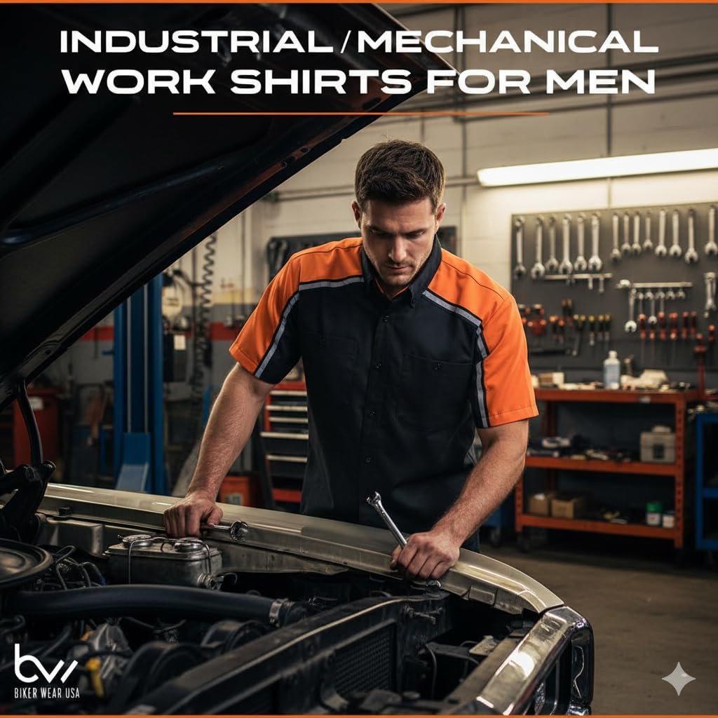 Men’s Work Shirt- Mechanical/Industrial Work Shirt with Reflective Horizontal Lining