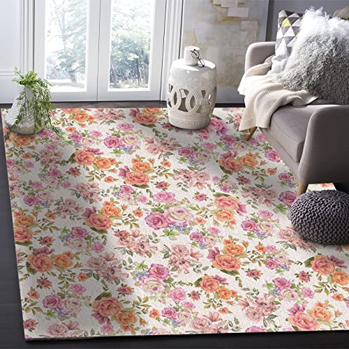 Flower Area Rug For Bedroom Living Room- Vintage Floral Linen Texture Contemporary Floor Carpet Comfy Runner Rug Nursery Playmats Home Decor Mat, #TOP4