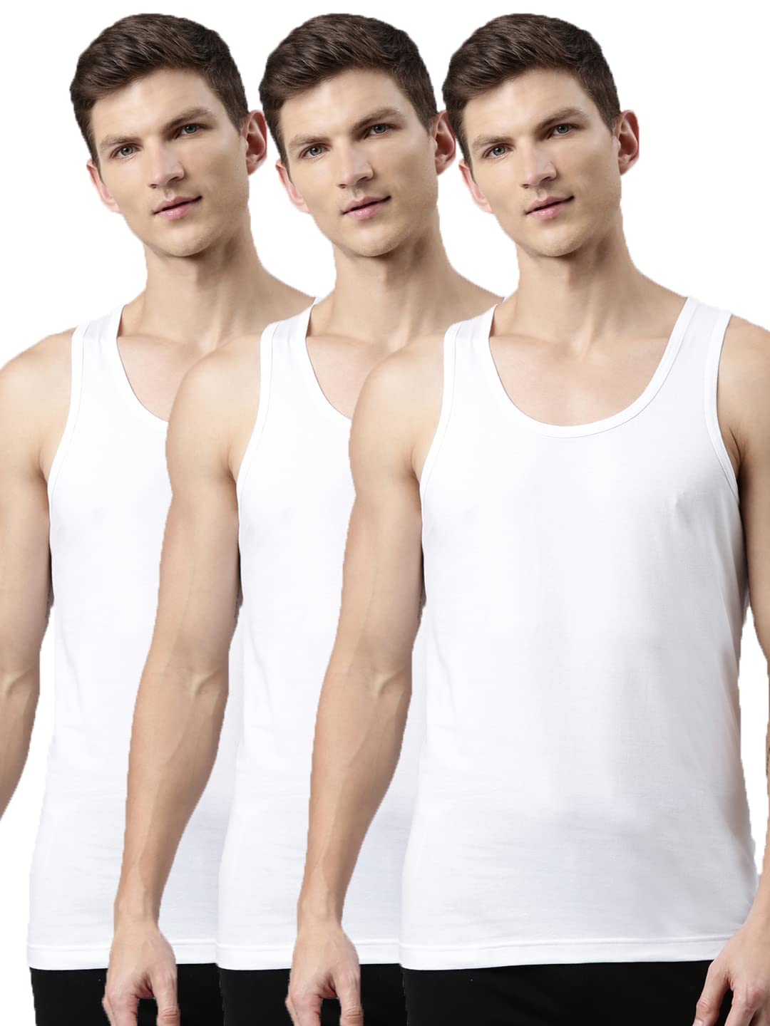 f a s o Mens Pack of 3 White Cotton Vest-picture-48