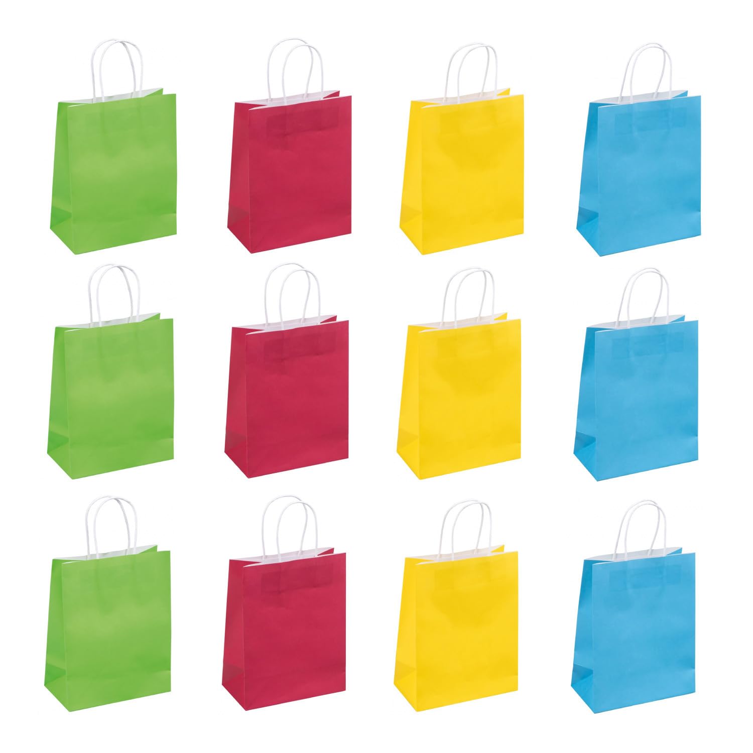 DONAU HOME Colourful Paper Gift Bags with Handles/Pack of 12/18 x 23 x 10 cm/Colour Mix/Kraft Paper/for Kids and Adults Party Sweets, Birthdays Weddings Baby Showers Celebrations any Occasion