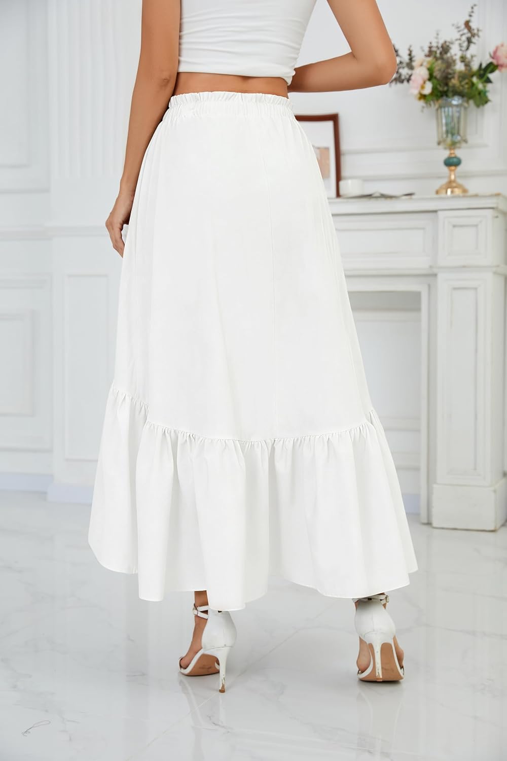 Bsubseach Women Western Asymmetrical Wrap Maxi Skirt, Ruffle Slit Flowy High Low Boho Midi Skirt
