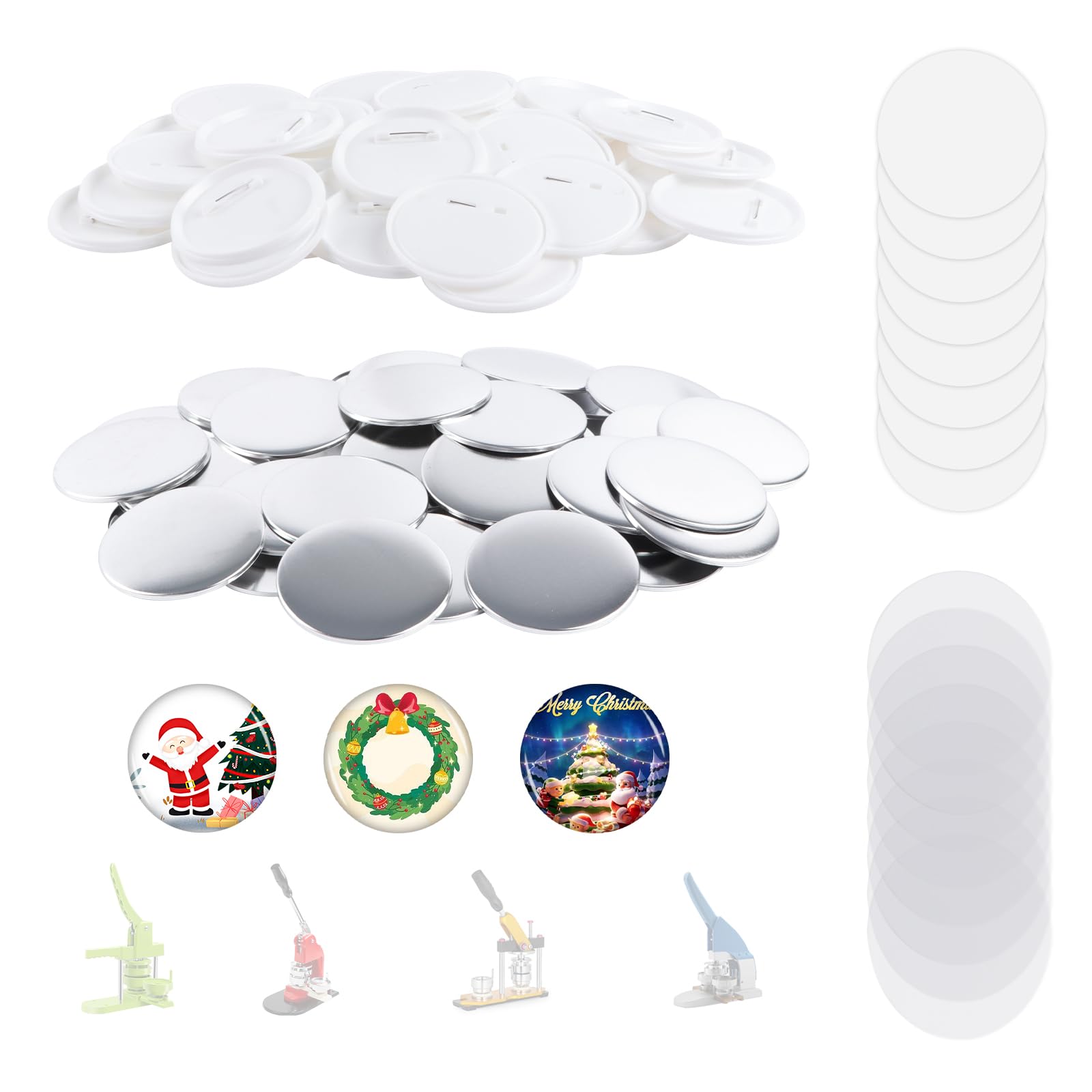 Photo 1 of 100 Sets 75mm/3inch Button Making Supplies, Pin Back Button Parts for Badge Maker Machine, Including Plastic Badge Pin Back Cover, Metal Covers,Blank Paper and Clear Plastic Film