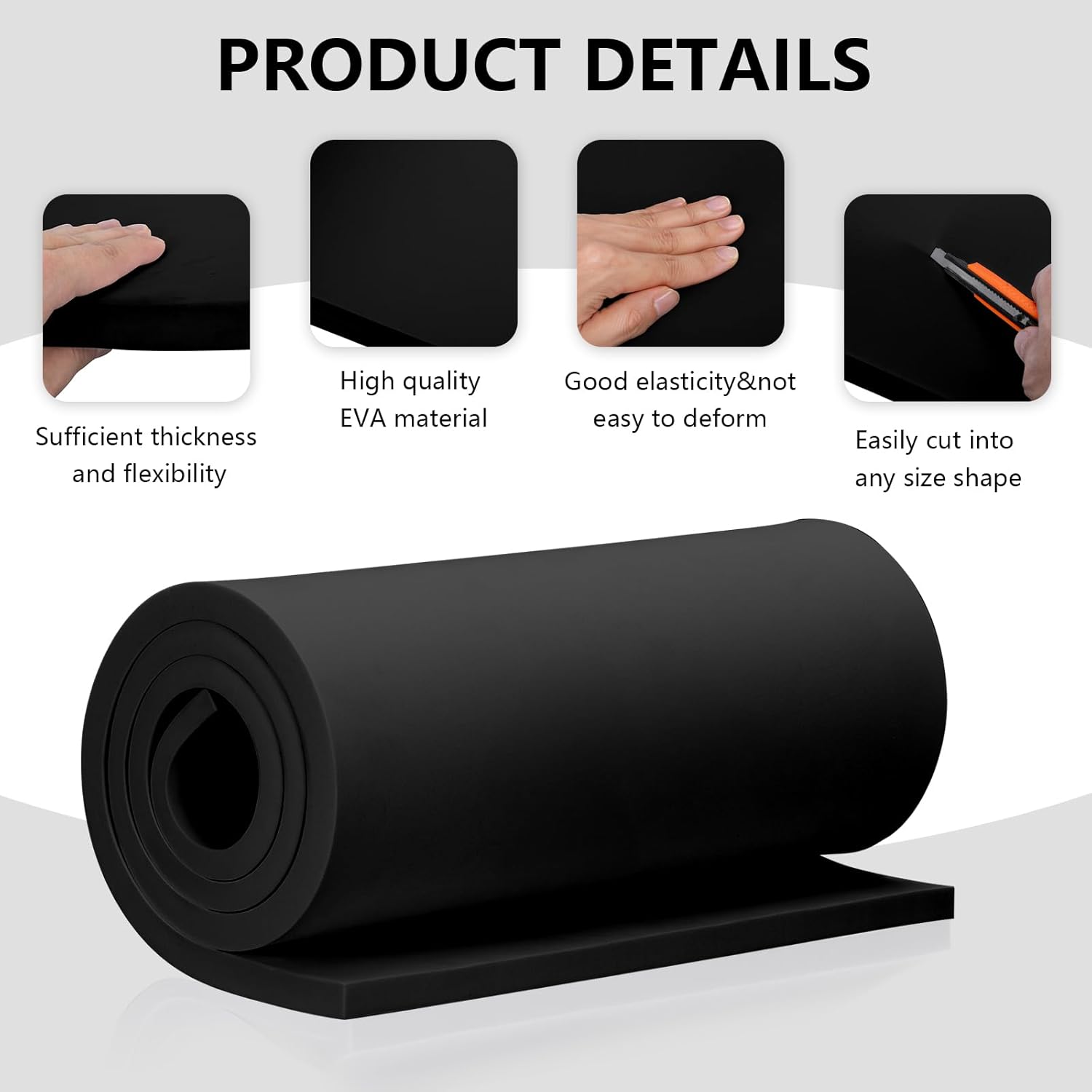 20mm Thick Black Eva Foam Cosplay Sheets roll, 13.9" x 39" Premium eva Craft Foam for Cosplay Costume by MEARCOOH