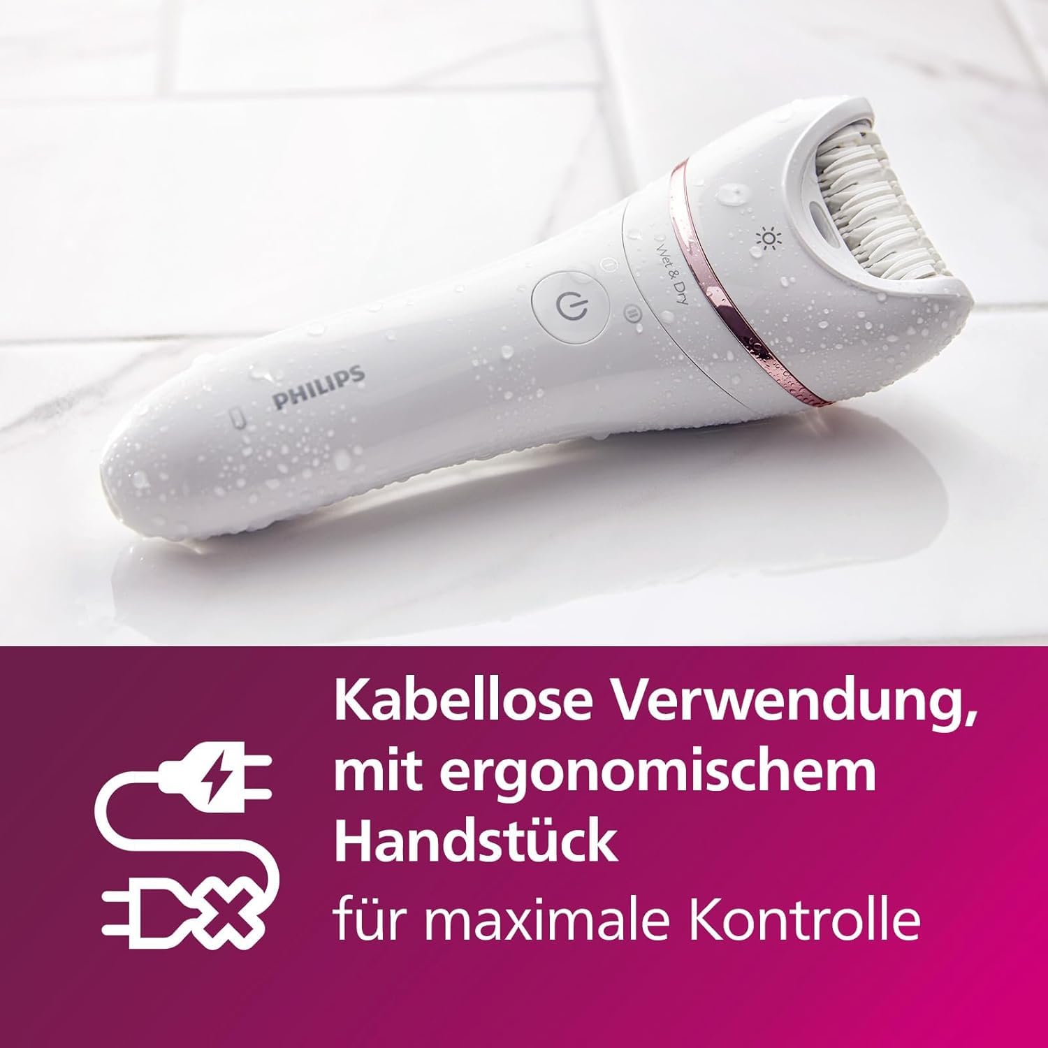 Philips Series 8000 Epilierer BRE740/10 kabelloser Nass- und Trockenepilierer mit 9 Zubehörteilen