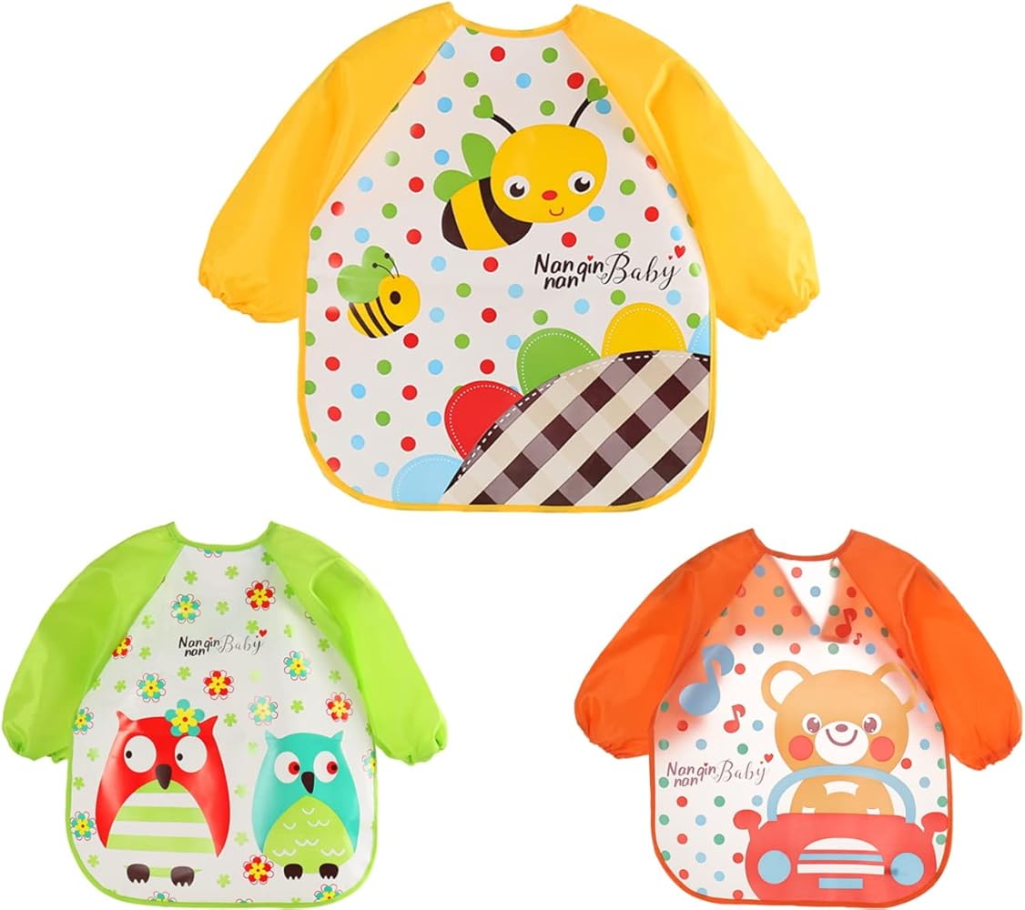 Amazon.co.jp: [coconetco] 食事エプロン 3枚セット 長袖 立体ポケット