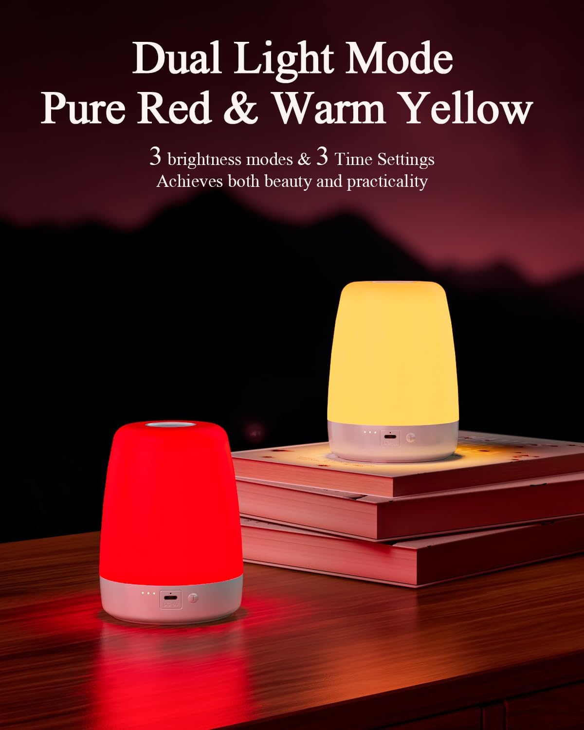 Red Light Night Light for Bedroom - 670nm Sleep-Enhancing Lamp, 2 Color Mode, 3 Brightness Level, Touch Control, 2H Timer, Memory Function, USB Charging, Sleep Christmas Gift for Adults&Kids
