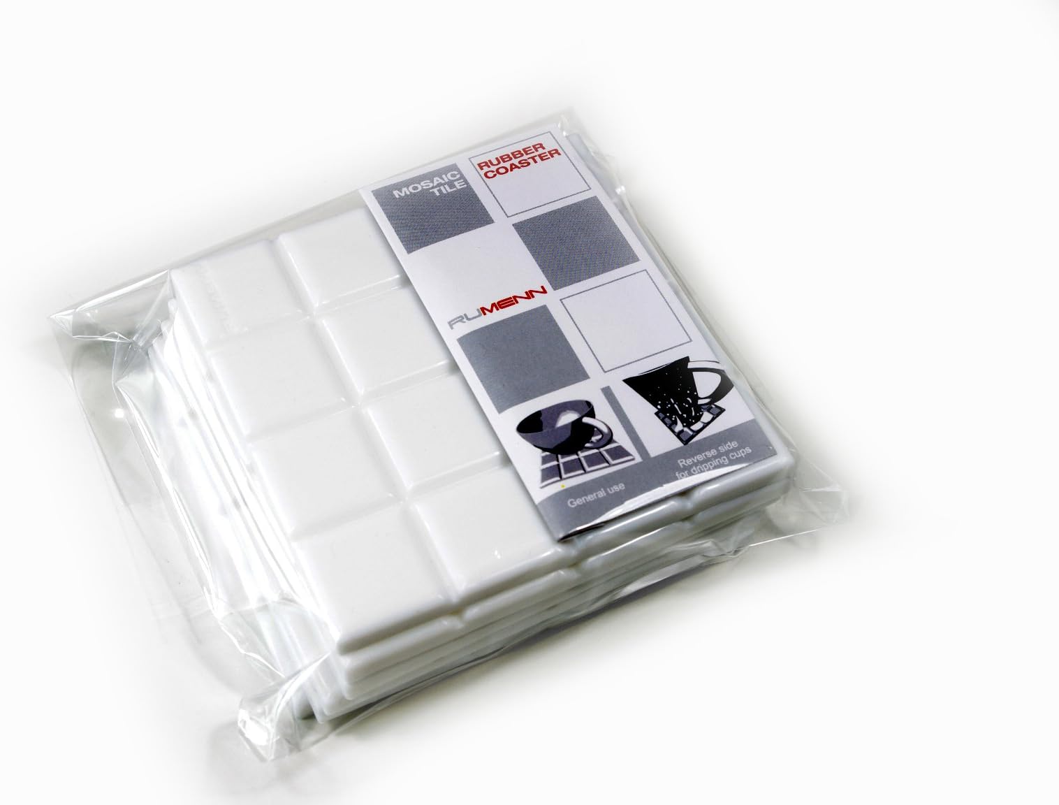Unique "Ceramic Tile" Square Coasters for Drinks, Set of 6, Silicone Material Great for Kitchen / Office Table / Outdoors - Plain White