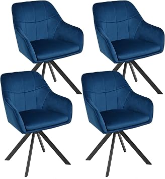 360  Swivel Dining Chairs, Ergonomic Designed Chairs with Armrests and Metal Legs for Apartment, Dining Room, Kitchen, Study, Vanity, Office, Set of 4, Blue