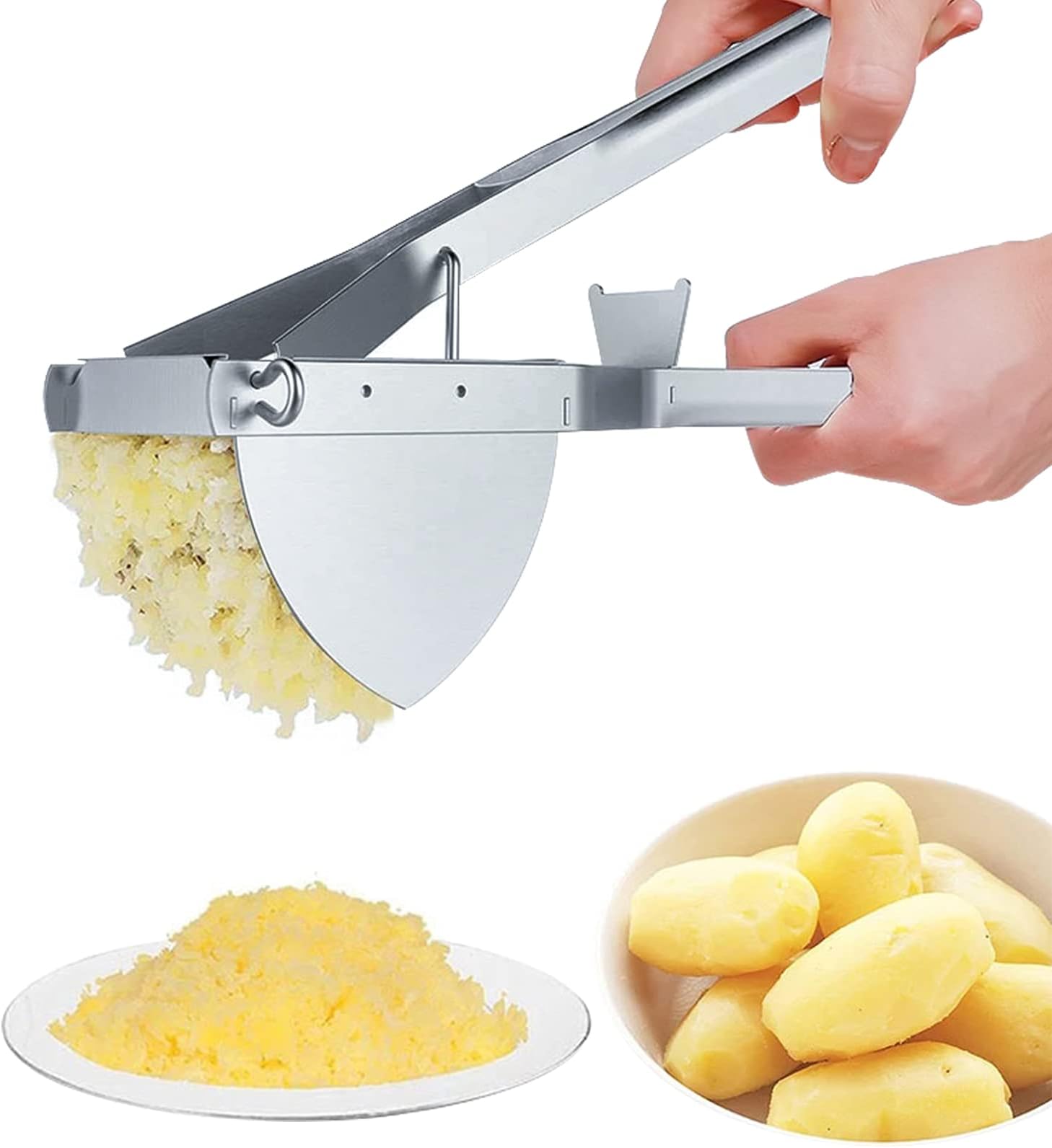 YOSTAR Potato Ricers, Stainless Steel Potato Masher Commercial Large Vegetable Fruits Puree, Detachable, Dishwasher Safe, Press Max 400g Potato in a Time, Fits Cooked Potato, Peeled Soft Fruit