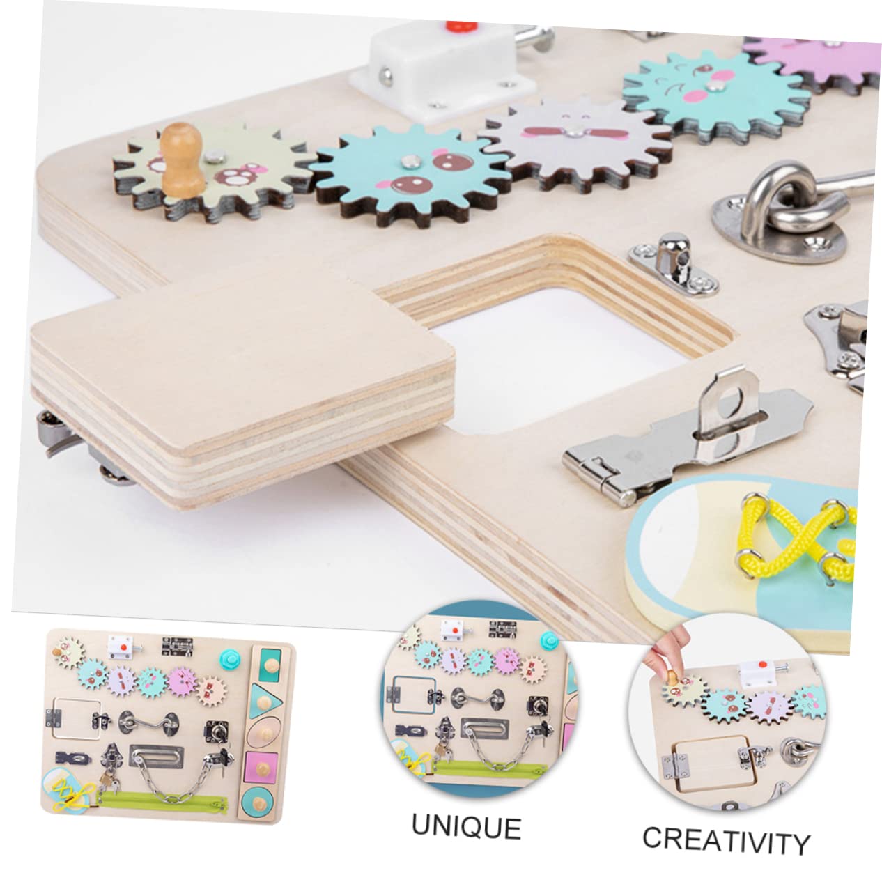 Garneck Giocattolo Busy Board Montessori in Legno per Bambini | Colorato a Cubi, Superficie Ben Levigata, per Interazione Genitore-figlio, Stimola la Curiosità