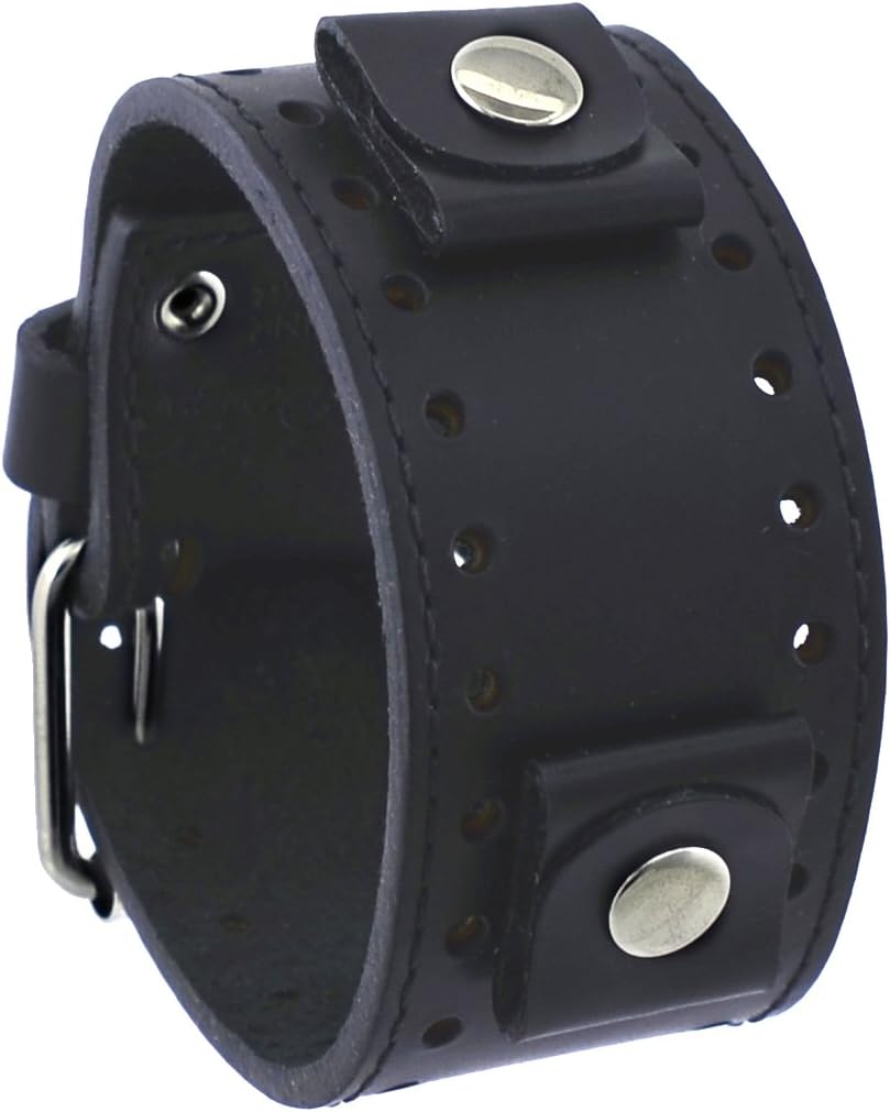 REV BOSS Series Lug Width Wide Black Leather Strap Cuff Watch Band - BOS-K 22mm