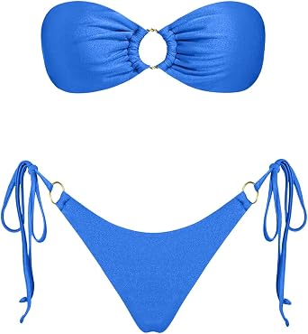 Womens Triangle Bikini Sets Bandeau O Ring Strapless Side Tie Thong Swimsuit Two Piece Bathing Suit