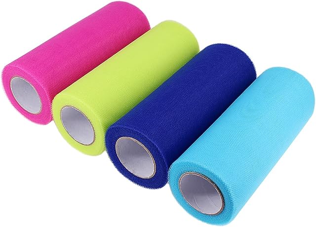 6" Wide x 25 Yards Tutu Tulle Soft Nylon Netting Graft Fabric Crafts Weddings Blue, Rose, Green, Royal Blue(Mixed Colors 4 Rolls)