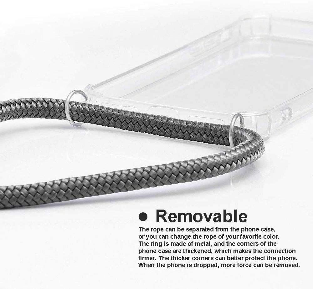 Moex Collana Porta Cellulare Per Xiaomi 11T/11T Pro, Custodia In Silicone Con Cinturino Regolabile Fino A 155 Cm, Grigio, Tracolla E Cordino - 3