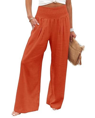 Womens Elastic High Waisted Palazzo Pants Casual Wide Leg Long