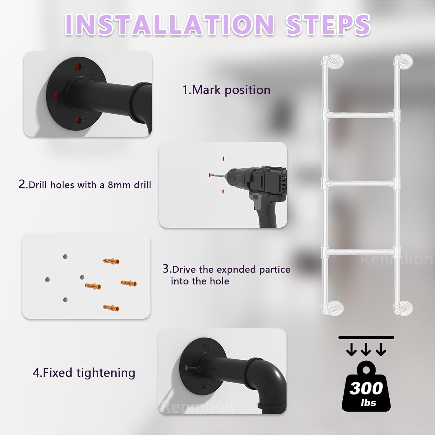 Metal Bunk Bed Ladder - 100cm 125cm 130cm 135cm 140cm 145cm 150cm 165cm Wrought Iron Wall Mounted Step Ladder for Home Loft Universal Tall Bed Side Safety Climb Ladder(115cm/45in)