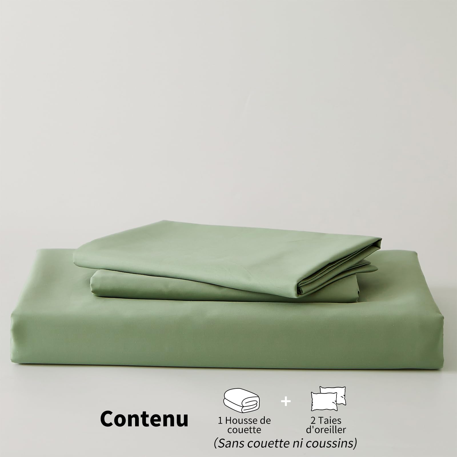Copripiumino in raso di cotone 240 x 260 verde, 100% cotone, raso, set da letto morbido e setoso traspirante Lyocell seta biancheria da letto matrimoniale con cerniera e cuscino, federe 65 x