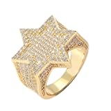 DOCCESTU 14k Gold & Silver Plated Iced Punk Six Point Star Ring - Men & Women's Rap Engagement Ring - Hip Hop Jewelry with Simulated Diamonds (Size 10)