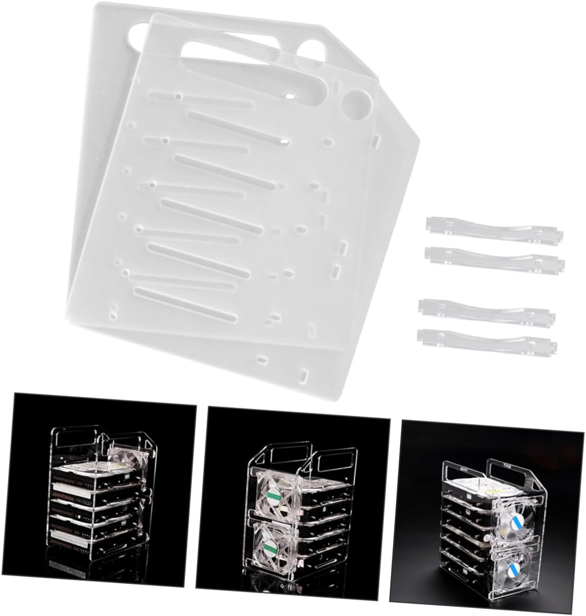 Uonlytech DIY Transparent Hard Drive Bracket Rack Stackable Hard Disk Mounting Kit with Hollow Design for Efficient Heat Dissipation and Long Term Use