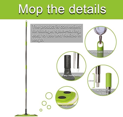 Miniatura 4 de Trapeador de microfibra con 5 papeles para polvo + 2 almohadillas lavables, limpieza de suelos multisuperficie para húmedo, seco y polvo, mango