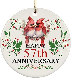 57th Happy Anniversary Ornament Our 57 Years Christmas Married with Bird Couple Gift Tree Decor - Cute Romantic Birds 57th Weeding Ornament Ceramic - 57 Year in Love Ornament 3'' Keepsake Present