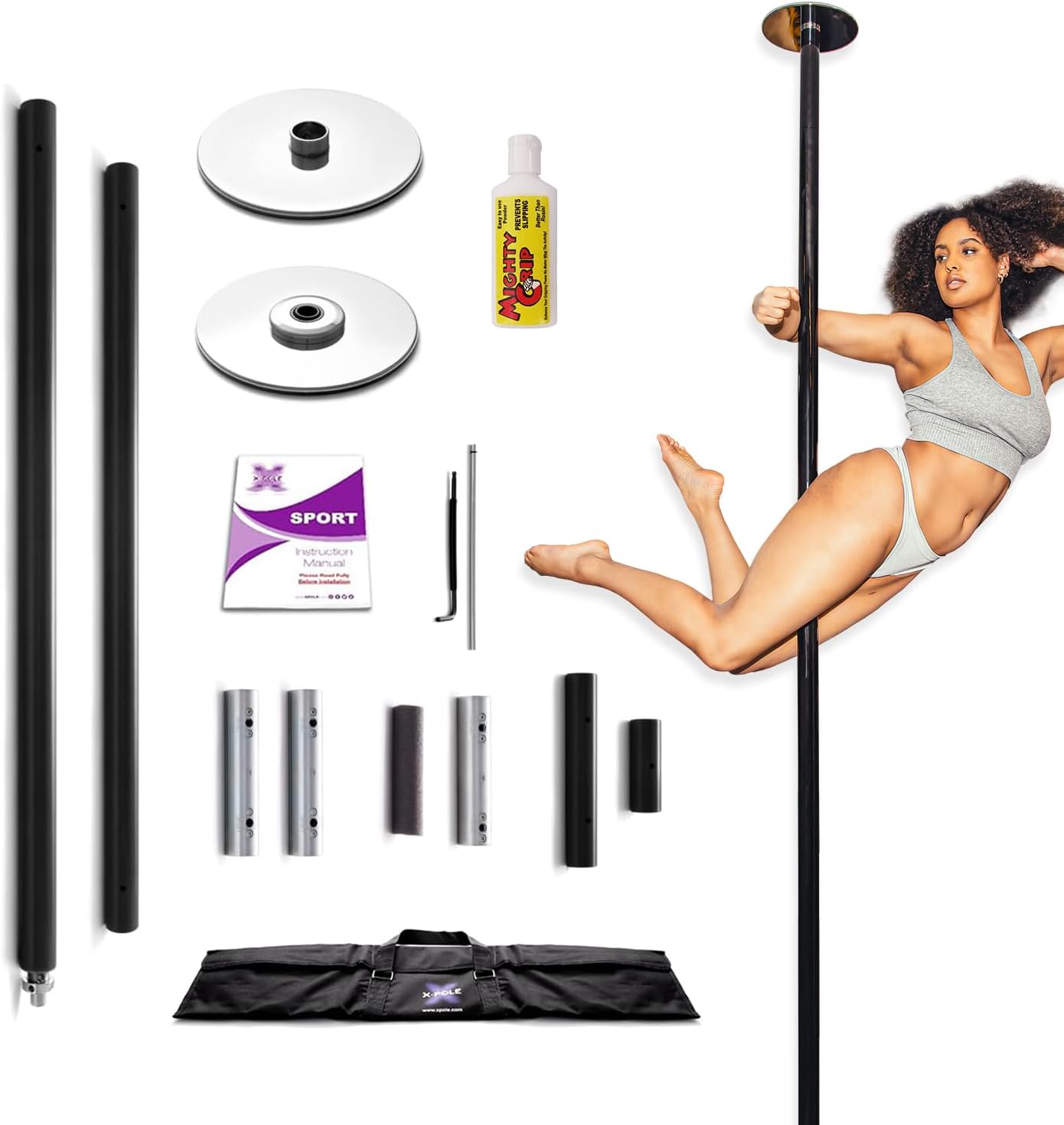 Dance Pole for Home - Static (Non-Spinning), Portable & Adjustable Fitness Pole (Sport) [DVD + Mighty Grip Powder + Access to TV Membership