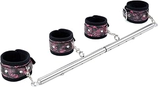 Spreader Bar Heavy Duty Stainless Steel Expandable Home Gym with 4pcs Furry Purple Adjustable Strap,Sports Aid Training Fitness Gear Pilates Aid Kit,Yoga Set (Silver+Black-Pink PU Kit)